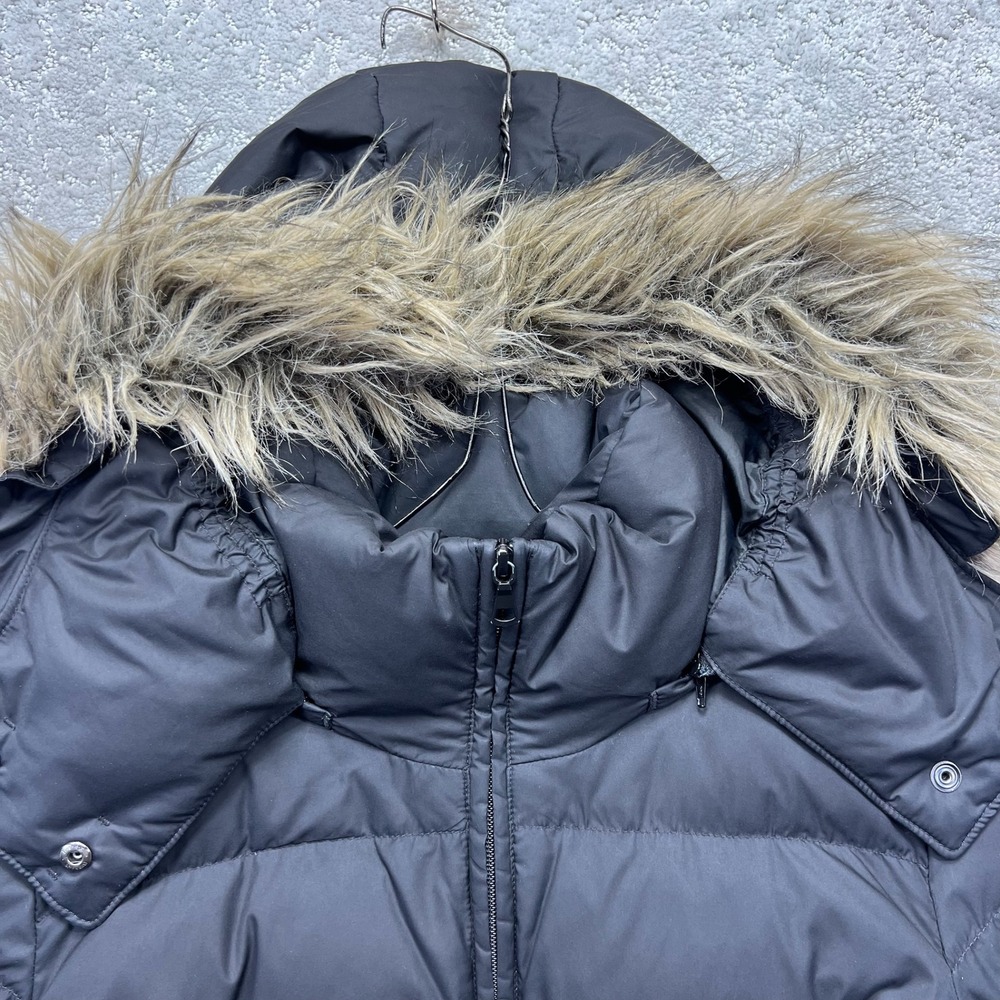 Uniqlo Puffer Parka Jacket Womens Medium Black Down Faux Fur Hood Belted Outdoor - Picture 7 of 16